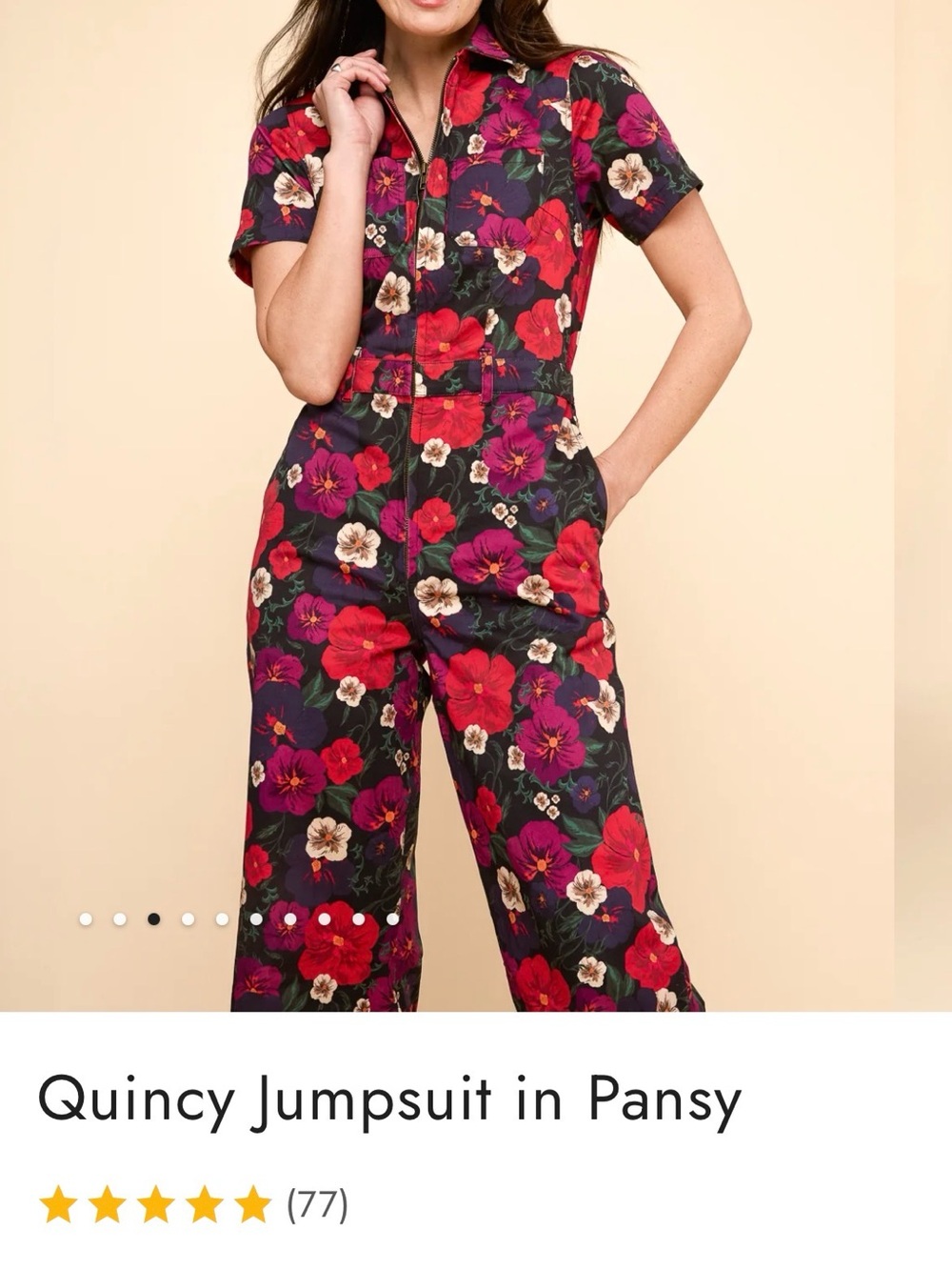 Quincy Pansy Floral Jumpsuit - Women's Black with Red & Purple Blooms